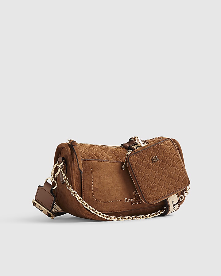 Brown Scooped Embossed Crossbody Bag
