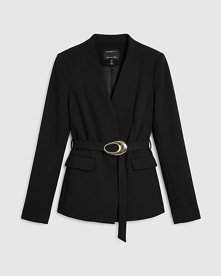 Black Gold Buckle Belted Blazer