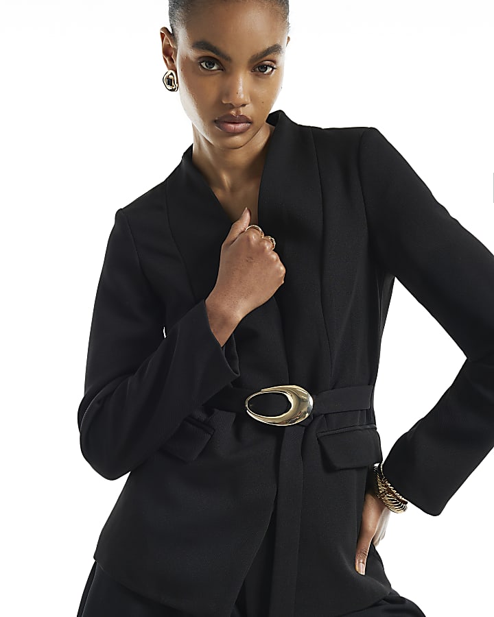 Black Gold Buckle Belted Blazer