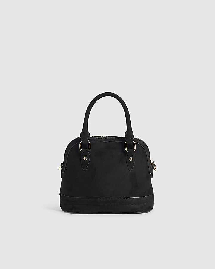 Black Floral Embroidered Faux Suede Bag