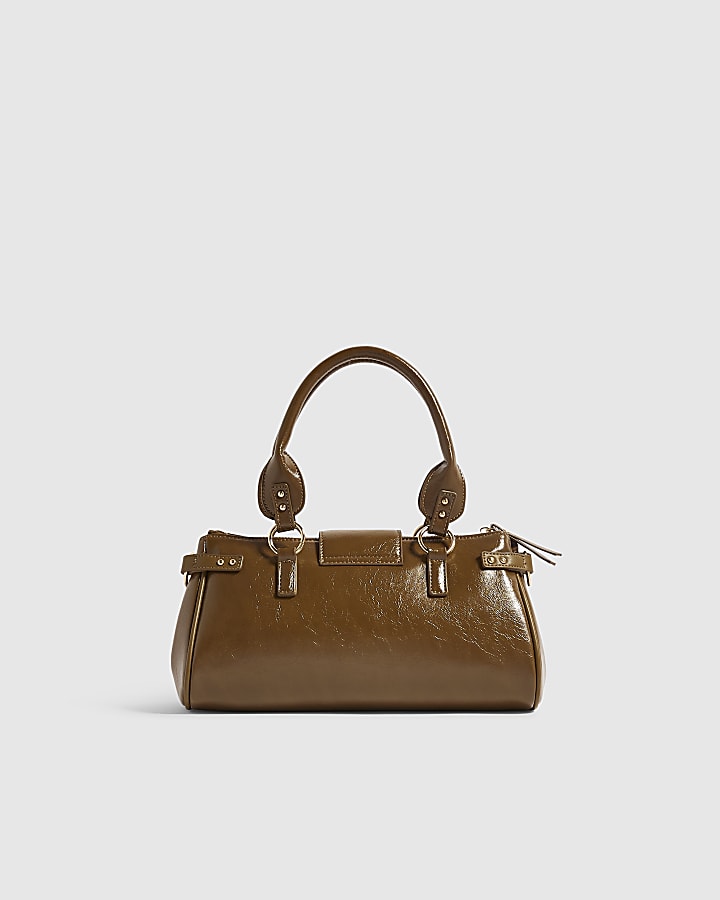 Khaki Medium Front Buckle Charm Tote Bag