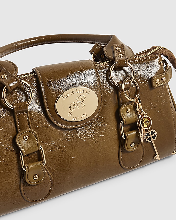 Khaki Medium Front Buckle Charm Tote Bag