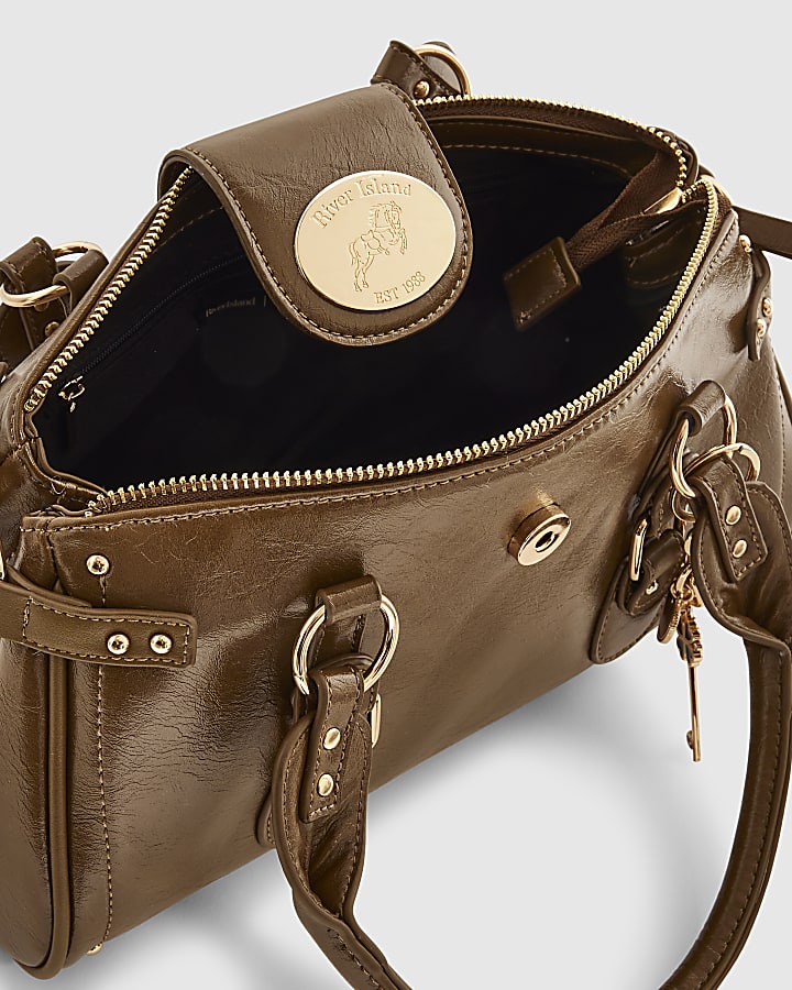 Khaki Medium Front Buckle Charm Tote Bag