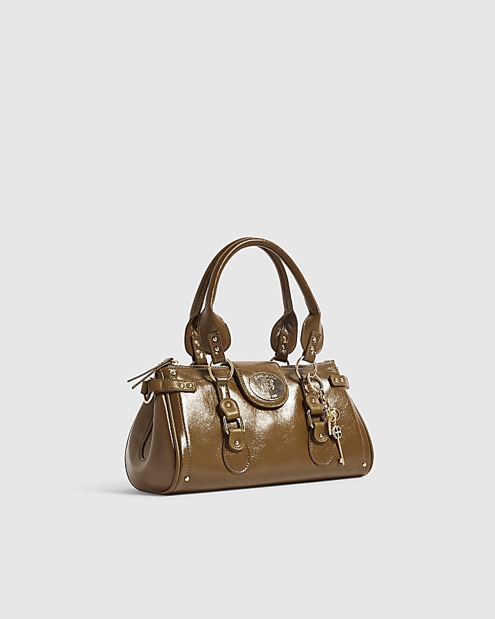 Khaki Medium Front Buckle Charm Tote Bag