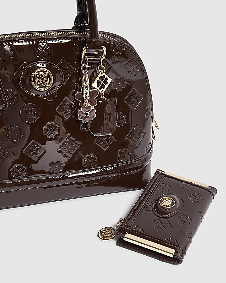 Burgundy Patent Embossed Kettle Bundle Bag
