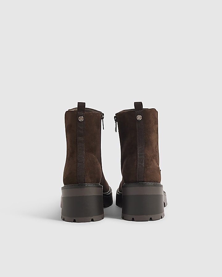 Brown Faux Suede Chunky Cleated Chelsea Boots