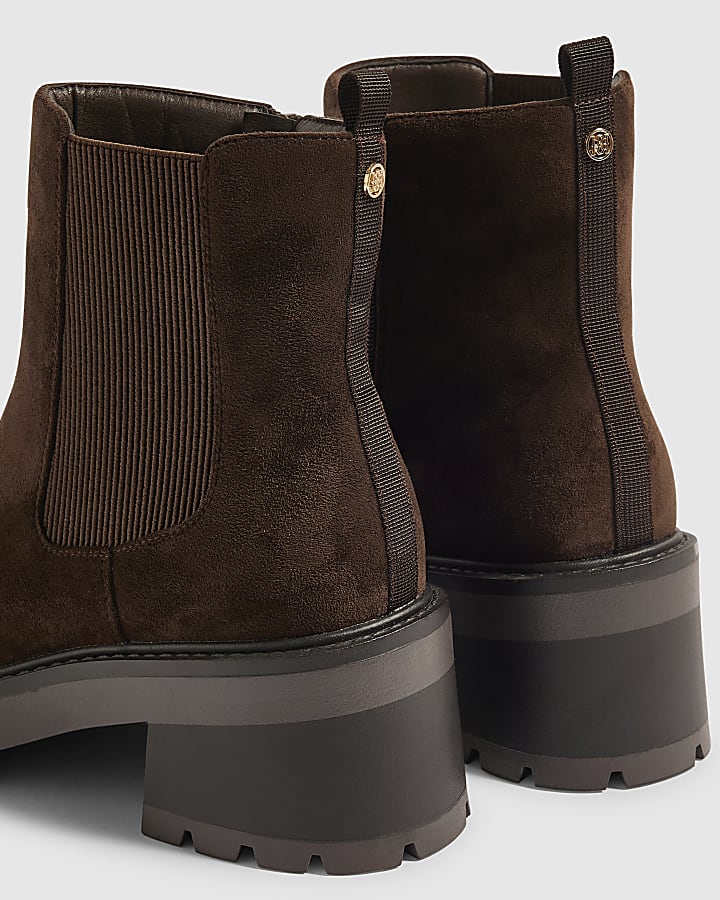 Brown Faux Suede Chunky Cleated Chelsea Boots