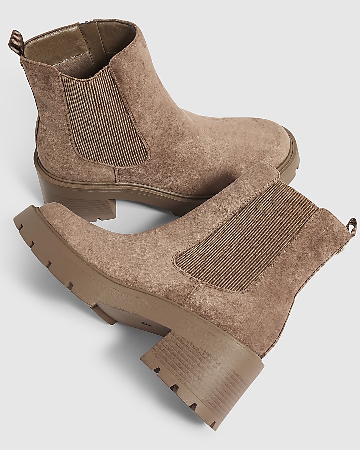 Brown Chunky Cleated Chelsea Boots