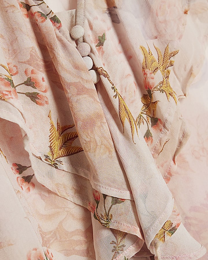 Pink Floral Swan Ruffle Blouse