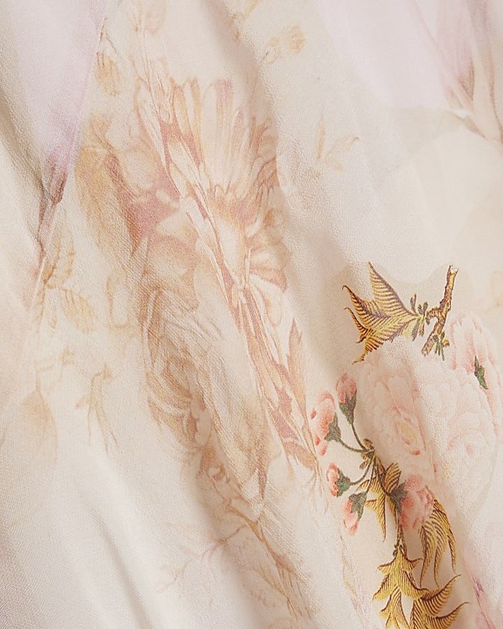 Pink Cowl Neck Swan Print Mini Dress