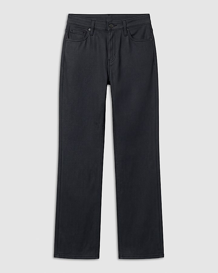 Black Coated Mid Rise 90s Slim Straight Jeans
