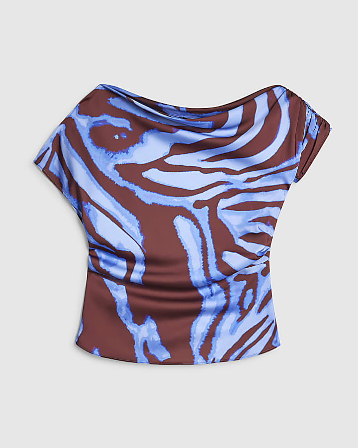 Blue Zebra One Shoulder Top