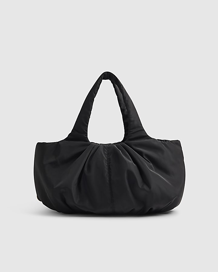 Black Ruched Tote Bag