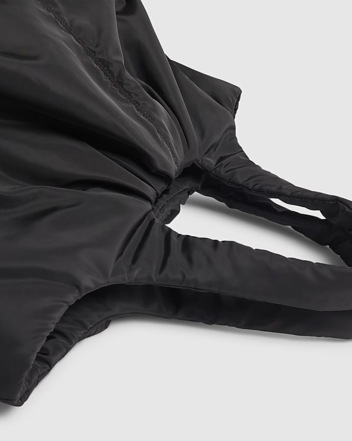 Black Ruched Tote Bag
