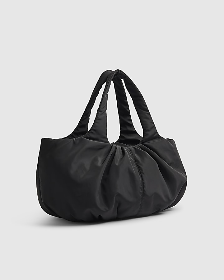Black Ruched Tote Bag