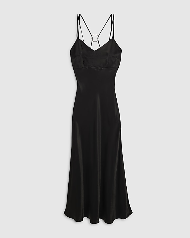 Black Strappy Satin Maxi Dress