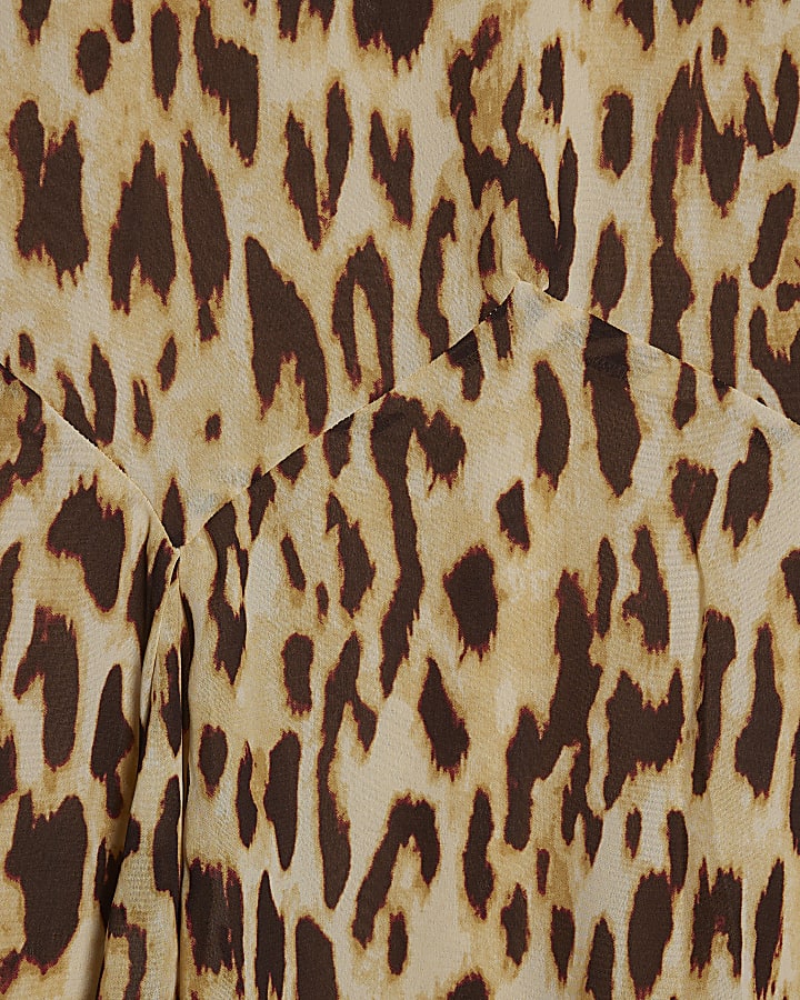 Petite Brown Leopard Print Godet Midi Skirt