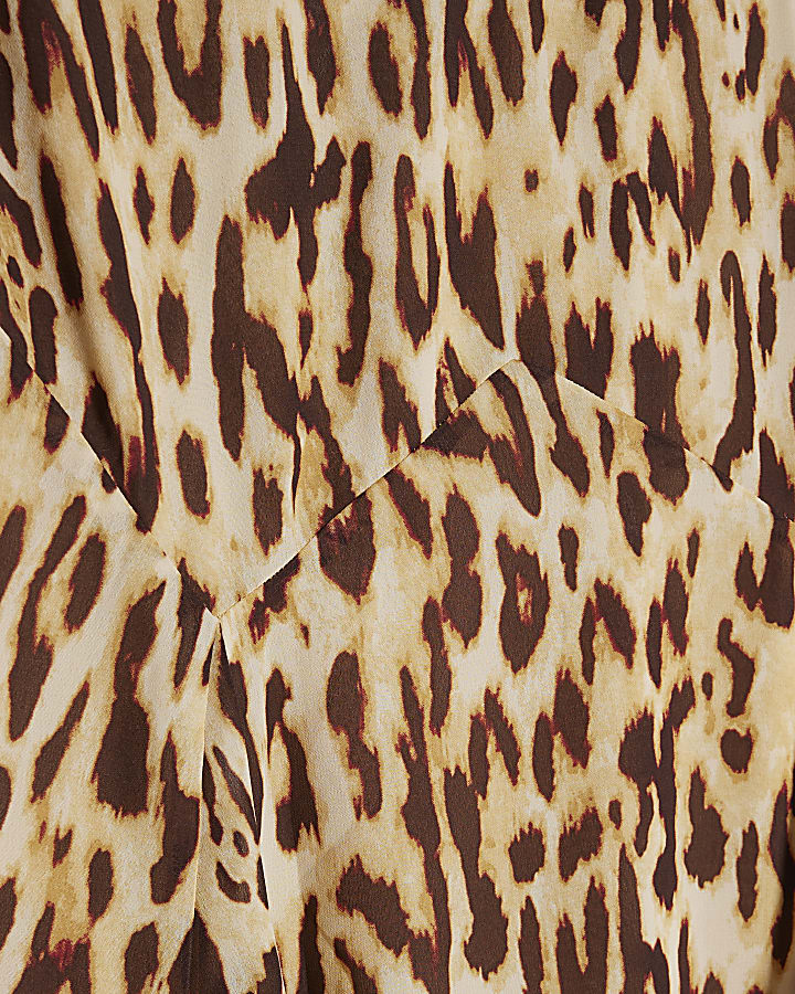 Brown Leopard Print Godet Midi Skirt