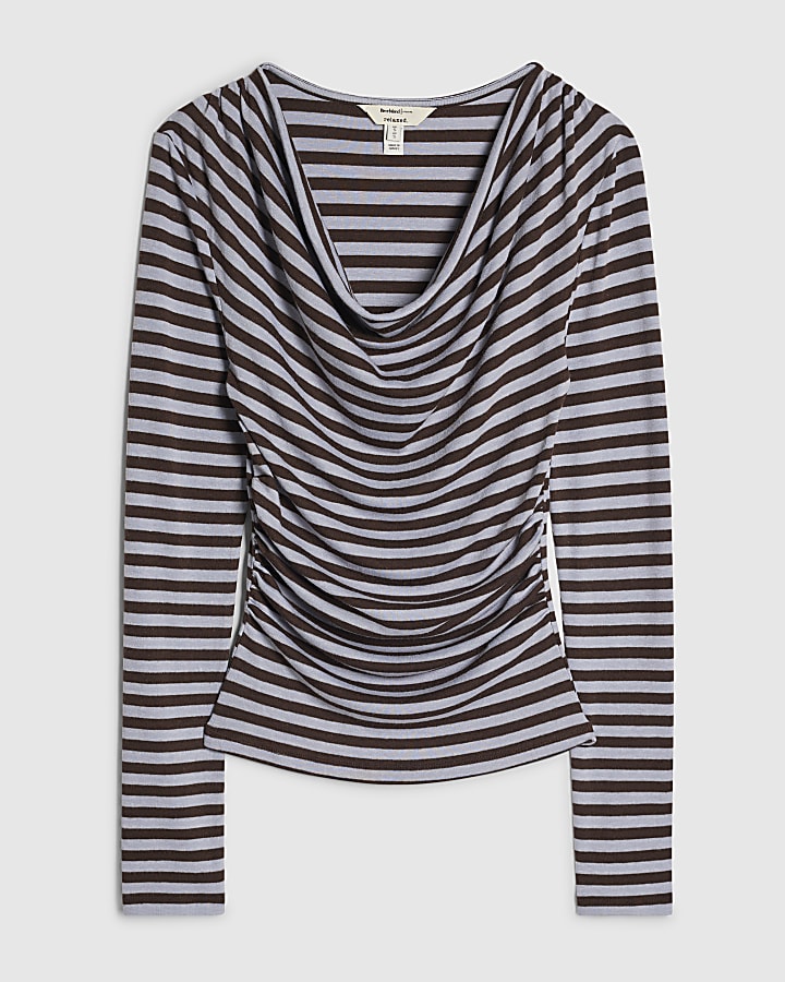Blue Stripe Drapey Long Sleeve Top