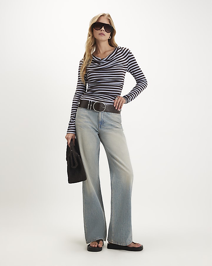 Blue Stripe Drapey Long Sleeve Top