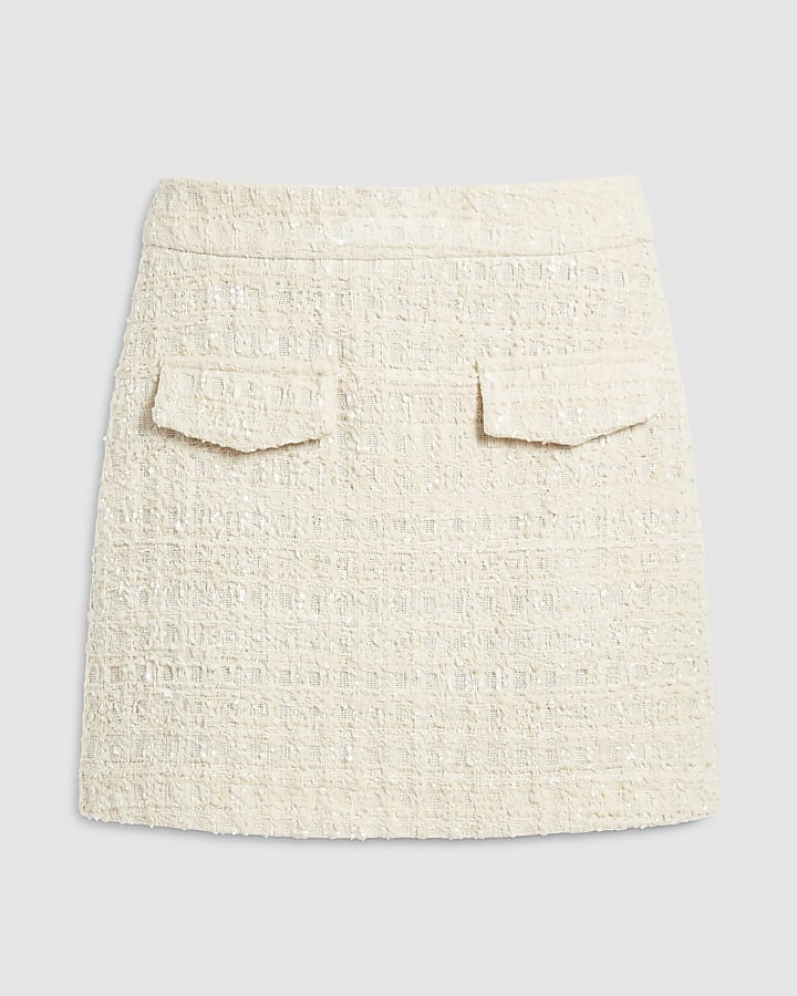 Cream Boucle Welt Pocket Mini Skirt