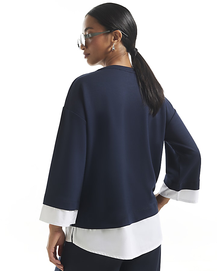 Petite Navy Premium Hybrid Sweatshirt