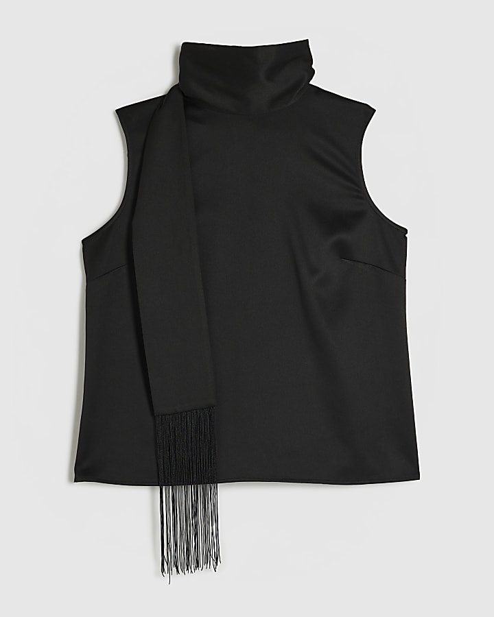 Black Fringe Scarf Tank Top
