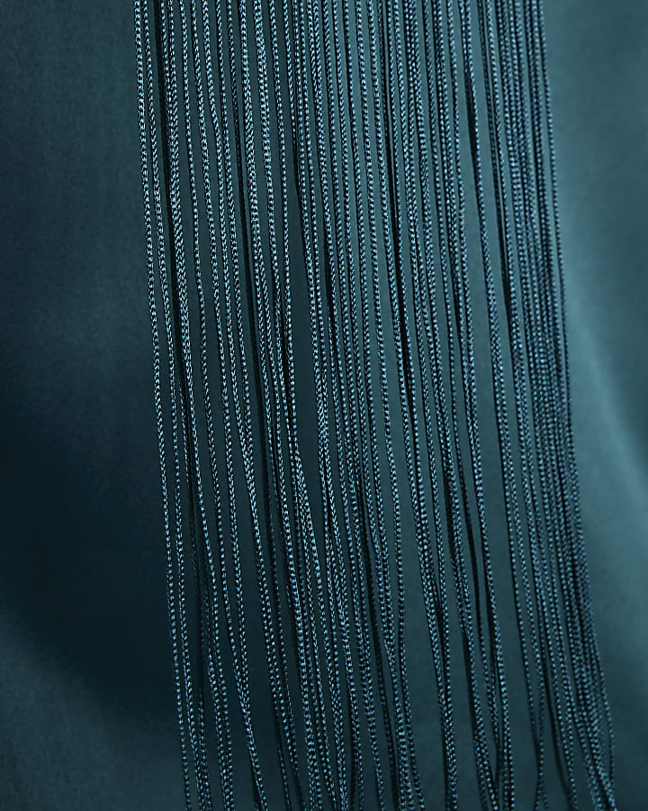 Blue Satin Fringe Scarf Tank Top