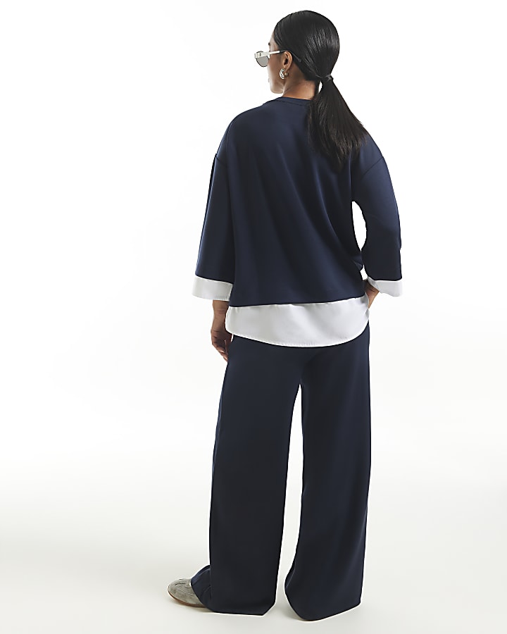 Petite Navy Premium Wide Leg Trousers