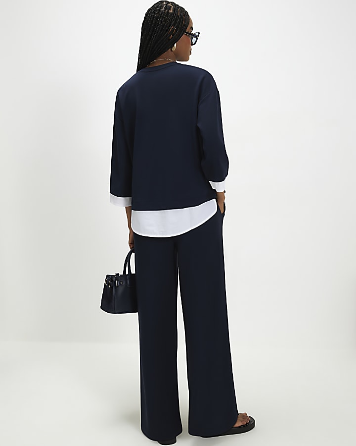 Navy Premium Wide Leg Trousers