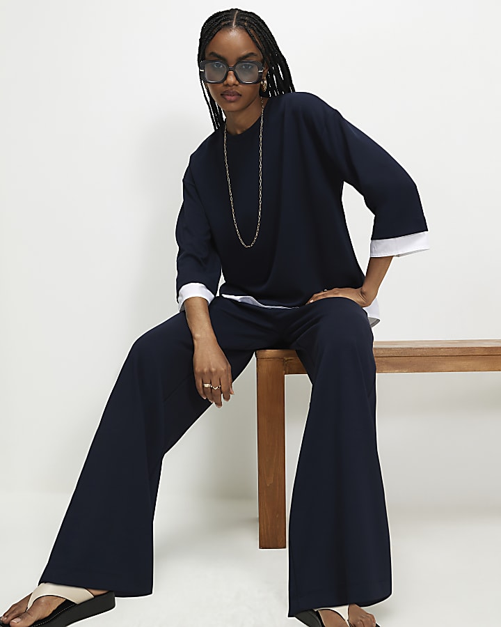 Navy Premium Wide Leg Trousers
