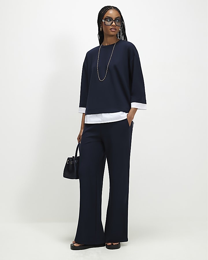 Navy Premium Wide Leg Trousers