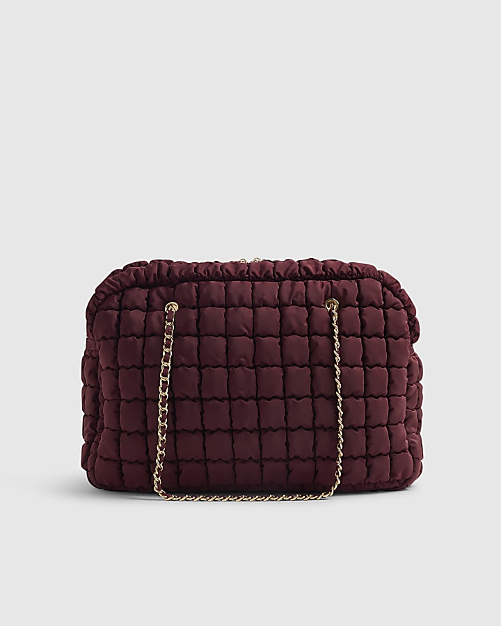 Red Quilted Chain Handle Holdall Bag