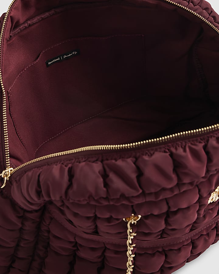 Red Quilted Chain Handle Holdall Bag