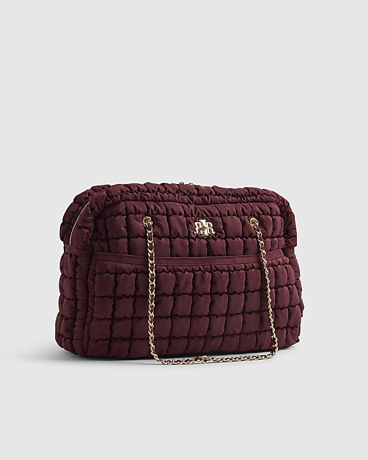 Red Quilted Chain Handle Holdall Bag