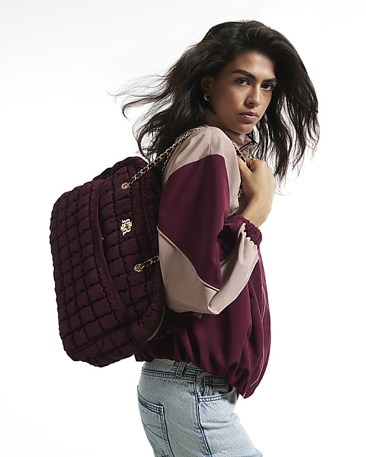 Red Quilted Chain Handle Holdall Bag