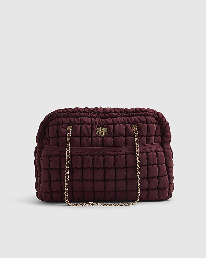 Red Quilted Chain Handle Holdall Bag