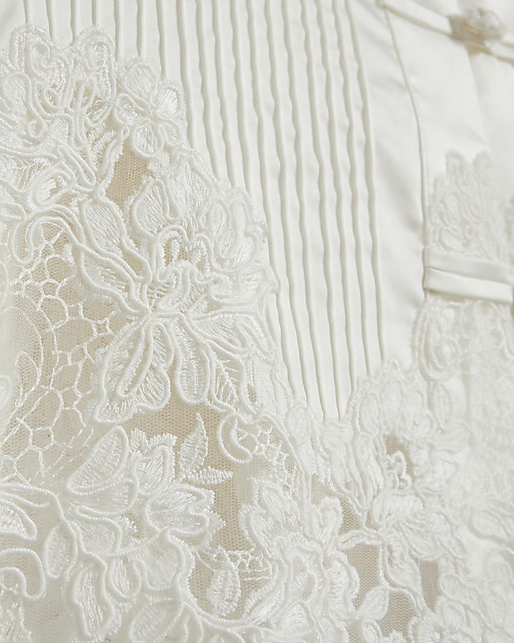 White Satin Lace Trim Drummer Boy Blouse