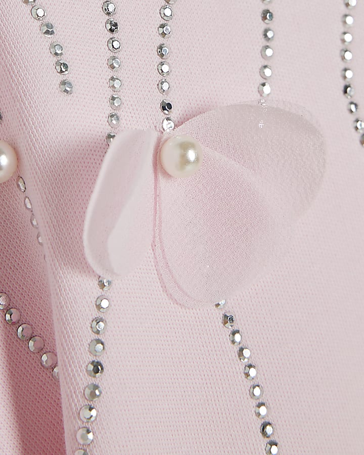 Pink Cotton Petal Embellished T-Shirt