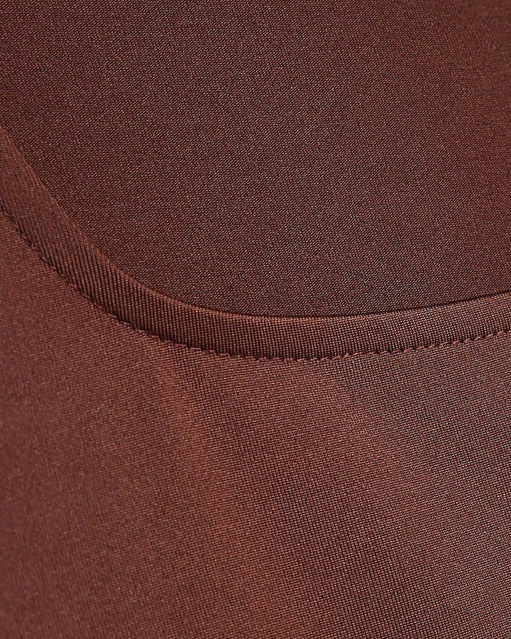 Brown Short Sleeve Scoop Neck Bodysuit
