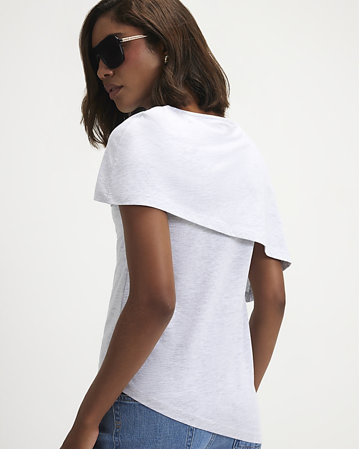 Grey Asymmetric Cape T-Shirt