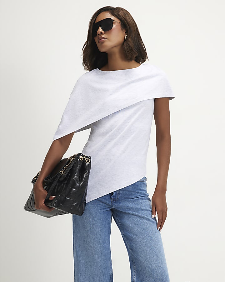 Grey Asymmetric Cape T-Shirt