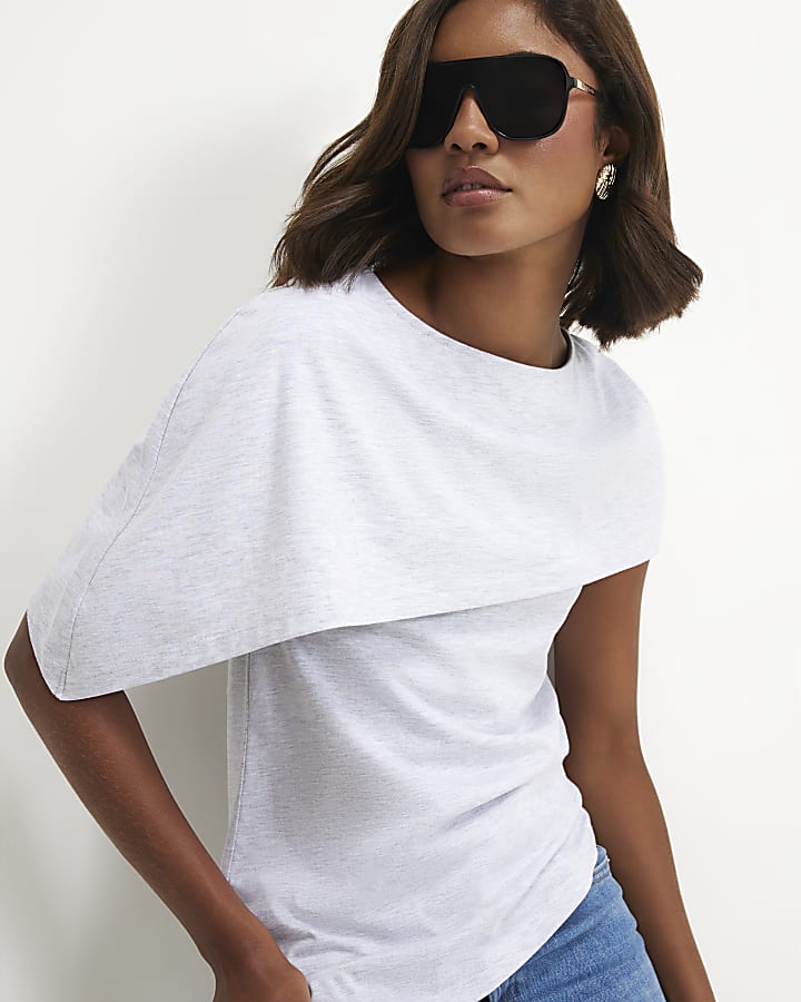 Grey Asymmetric Cape T-Shirt