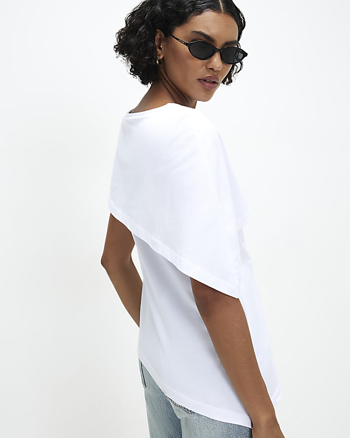 White Asymmetric Cape T-Shirt