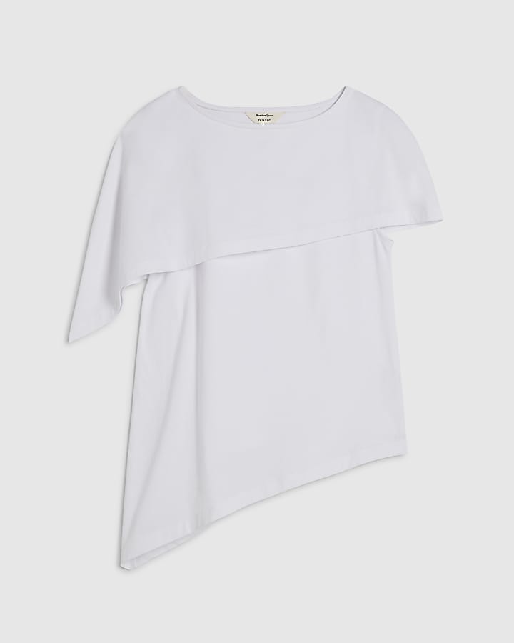 White Asymmetric Cape T-Shirt
