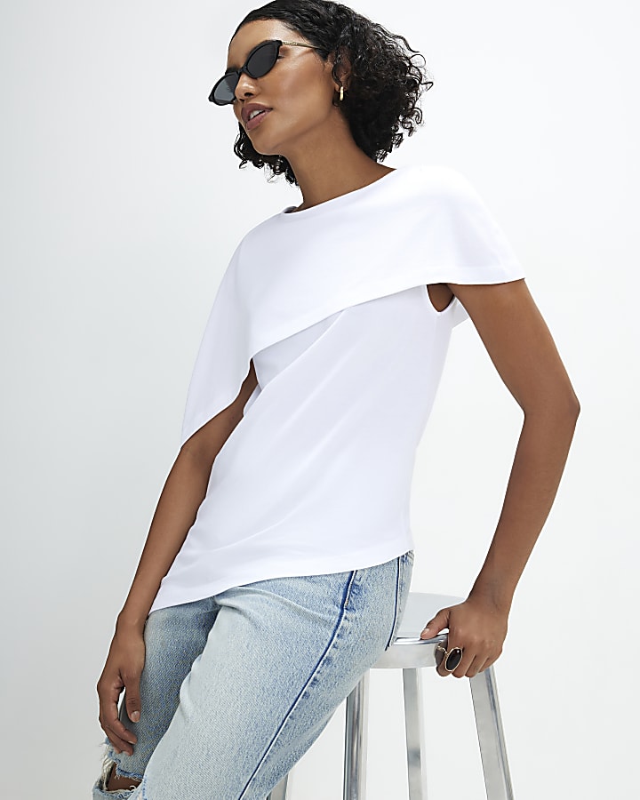 White Asymmetric Cape T-Shirt