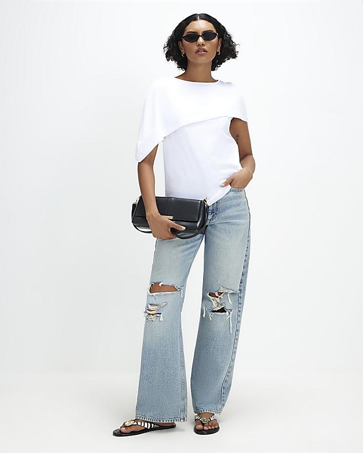 White Asymmetric Cape T-Shirt
