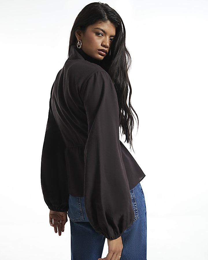Brown Cupro Funnel Neck Jacket