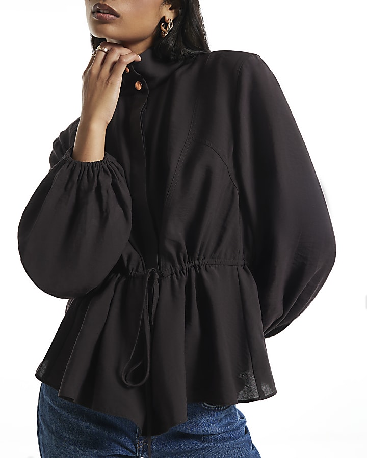 Brown Cupro Funnel Neck Jacket