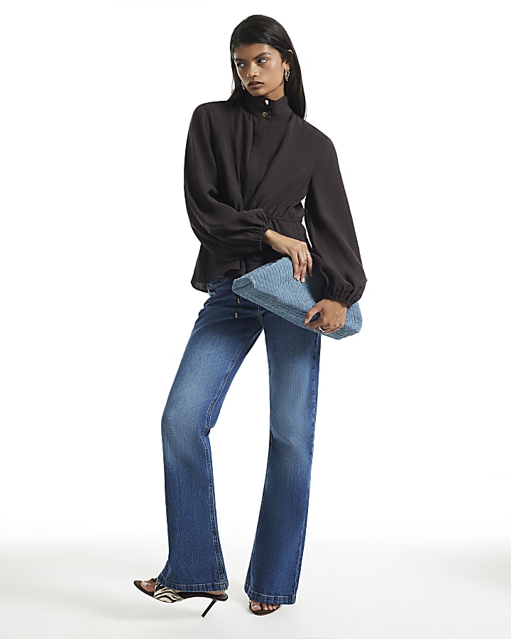 Brown Cupro Funnel Neck Jacket